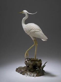 Lifelike Home Deco Art Figurine Copper painted Egret Bird Sculpture