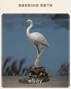 Lifelike Home Deco Art Figurine Copper painted Egret Bird Sculpture