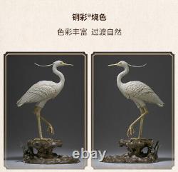 Lifelike Home Deco Art Figurine Copper painted Egret Bird Sculpture