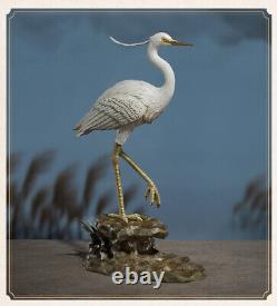 Lifelike Home Deco Art Figurine Copper painted Egret Bird Sculpture