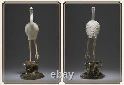 Lifelike Home Deco Art Figurine Copper painted Egret Bird Sculpture