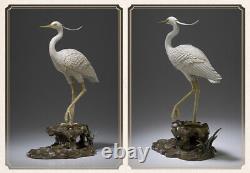 Lifelike Home Deco Art Figurine Copper painted Egret Bird Sculpture