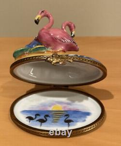 Limoges Rochard Trinket Box Flamingo Flamingos