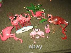 Lot of 10 Vintage Flamingo Christmas Tree Ornaments Various Sizes