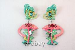 Lunch at the Ritz Earrings Large Flamingos Pink Aqua Retired Statement Pierced