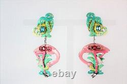 Lunch at the Ritz Earrings Large Flamingos Pink Aqua Retired Statement Pierced