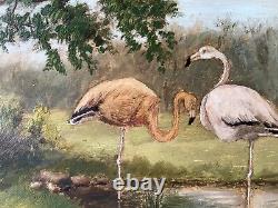 MASSIA BIBIKOFF Landscape with Flamingos Realism Oil Painting Circa 1920