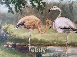 MASSIA BIBIKOFF Landscape with Flamingos Realism Oil Painting Circa 1920