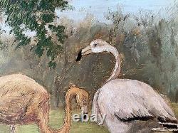 MASSIA BIBIKOFF Landscape with Flamingos Realism Oil Painting Circa 1920