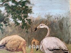 MASSIA BIBIKOFF Landscape with Flamingos Realism Oil Painting Circa 1920