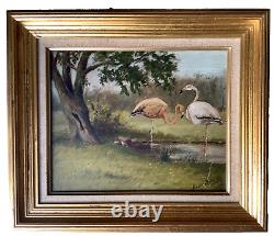 MASSIA BIBIKOFF Landscape with Flamingos Realism Oil Painting Circa 1920