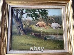 MASSIA BIBIKOFF Landscape with Flamingos Realism Oil Painting Circa 1920