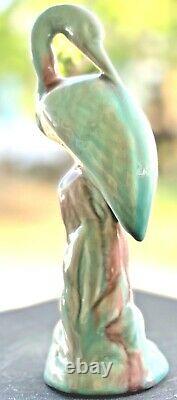MCM Bird Crane Flamingo Pottery Sculpture Statue 9 Figure Glazed Teal Blue Pink