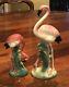 Mcm Set Of 2 Flamingo Vintage Bird Figurines Pottery Pink 10 & 6 Usa