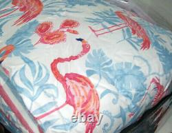 Martha Stewart Coral Pink Blue Flamingo Bird Lagoon Stripes King Comforter Shams
