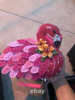 Mary Frances Ruffle My Feathers Beaded Crossbody Flamingo Handbag / New