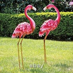 Metal Pink Flamingo Birds Statue Set Lawn Garden Patio Ornament Yard Realistic