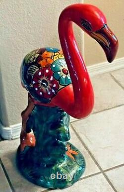 Mexican Talavera Flamingo Pink Bird Pottery Large 27 Figure Folk Art