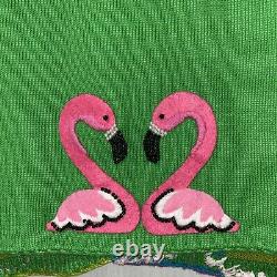 Michael Simon Cardigan Sweater L Pink Flamingo Patchwork Beaded Colorful Crop