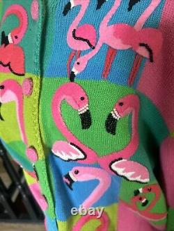 Michael Simon Flamingo Cardigan Button Front Sweater Pearl Embellished Size P/M