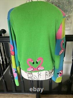 Michael Simon Flamingo Cardigan Button Front Sweater Pearl Embellished Size P/M