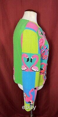 Michael Simon Flamingo Cardigan Button Front Sweater Pearl Embellished Size P/S