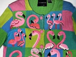 Michael Simon Flamingo Cardigan Button Front Sweater Pearl Embellished Size P/S