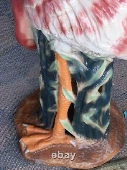Mid-Century Pink Flamingo Glossy Ceramic Figurine Head Down 20 in High