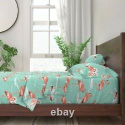 Mint + Pink Flamingo Bird Coral Beach 100% Cotton Sateen Sheet Set by Roostery