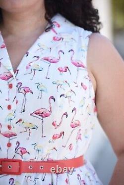 ModCloth Its an Inspired Taste Pink Flamingos Birds Summer Shirt Dress Size L