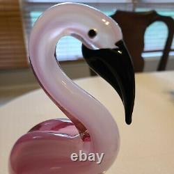 Murano Art Glass Large Pink Flamingo Bird On Clear Ball Base