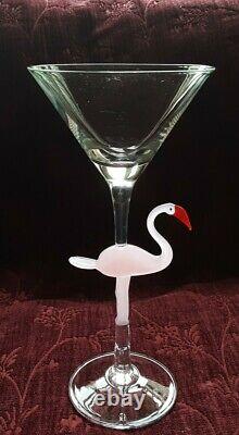 Murano Art Glass PINK FLAMINGO Martini Wine Champagne Goblet FREE Ship