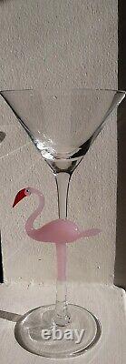 Murano Art Glass PINK FLAMINGO Martini Wine Champagne Goblet FREE Ship