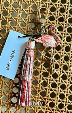 NWT? Brahmin PINK FLAMINGO Leather? Tassel Crystal Purse Charm Key Fob