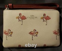 NWT Coach CK423 Pink Flamingo With Cocktail Drink Corner Zip Wristlet? So Cute