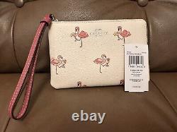 NWT Coach CK423 Pink Flamingo With Cocktail Drink Corner Zip Wristlet? So Cute