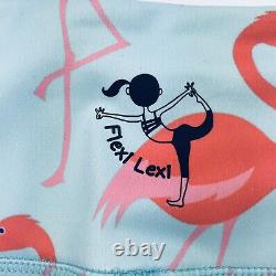 NWT Flexi Lexi Women's Blue Pink Flamingo Print High Rise Yoga Leggings Sz M