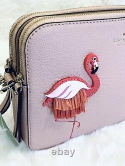 NWT Kate Spade Flamingo Camera bag crossbody, strawithleather appliqué Double zip