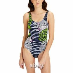 NWT ONIA Kelly L pink flamingos stripe swimsuit one piece $195 tank maillot navy