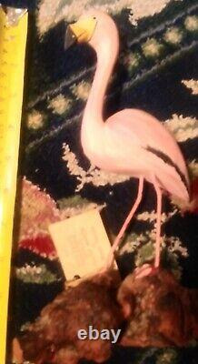 NWT RARE hand carved Elliot Martin Bird Pink Flamingo Figurine vintage beach