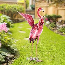 Natelf Garden Flamingo Statues and Sculptures, Outdoor Metal Bird Yard Art, Pink