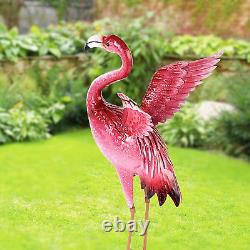 Natelf Garden Flamingo Statues and Sculptures, Outdoor Metal Bird Yard Art, Pink