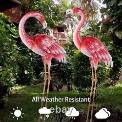 Natelf Pink Flamingo Yard Decorations, Metal Garden Statues and Sculptures, S