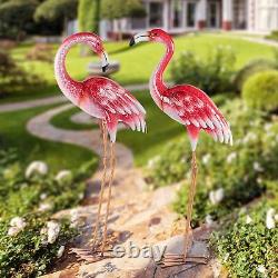 Natelf Pink Flamingo Yard Decorations, Metal Garden Statues and Sculptures, S