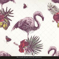 Non-Woven wallpaper Home Flamingo & Hibiscus Pink Birds Pattern Exotic pastel