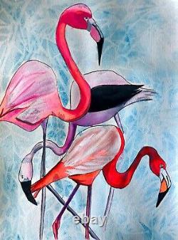 ORIGINAL ART Pink Flamingos watercolour