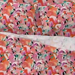 Orange Pink Large Flamingo Bird 100% Cotton Sateen Sheet Set by Spoonflower