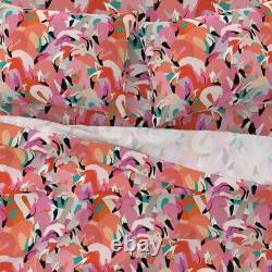 Orange Pink Large Flamingo Bird 100% Cotton Sateen Sheet Set by Spoonflower