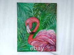 Original Hand Painted Acrylic Flamingo Sea Bird Coastal Artwork Wall Art