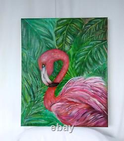 Original Hand Painted Acrylic Flamingo Sea Bird Coastal Artwork Wall Art